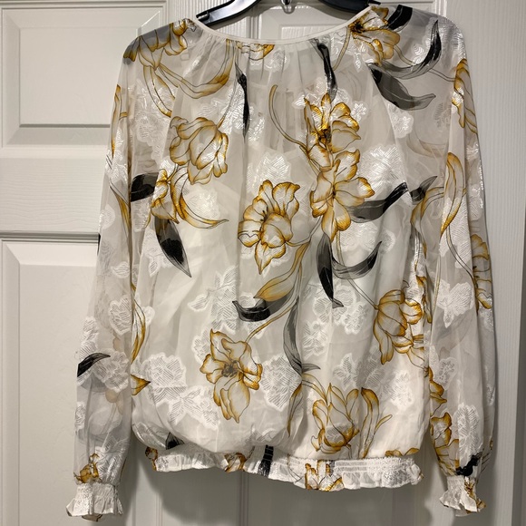 White House Black Market Tops - WHBM White House black market yellow floral long sleeve blouse cami yellow top